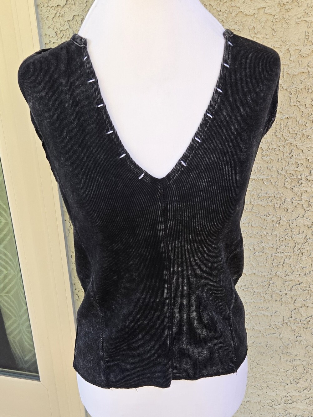 Gilded Intent Black V-Neck Ribbed Knit Tank Top
